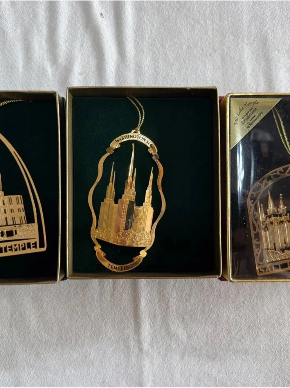 3 Vintage LDS Temple Ornaments - Seattle, Washington D.C., Salt Lake